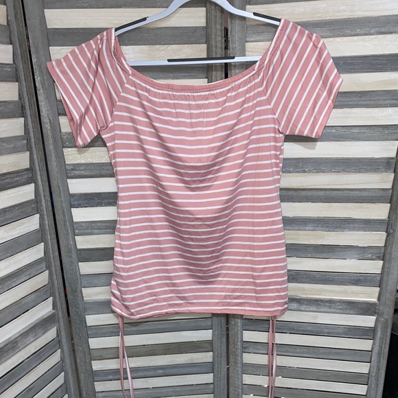 Shein Curve Striped Off Shoulder Top With Drawstring Sides -NIP 3XL - Picture 1 of 2